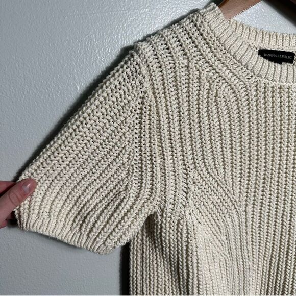 Banana Republic Chunky Knit Cream Short Sleeve Sweater Size Small Minimalist - Picture 5 of 13